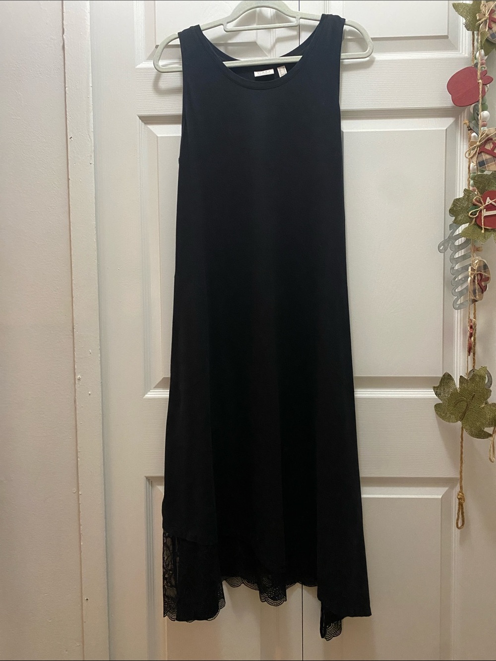 Lori Goldstein Black Lace-Hem Sleeveless Midi Dress - Cotton/Modal Blend Size M